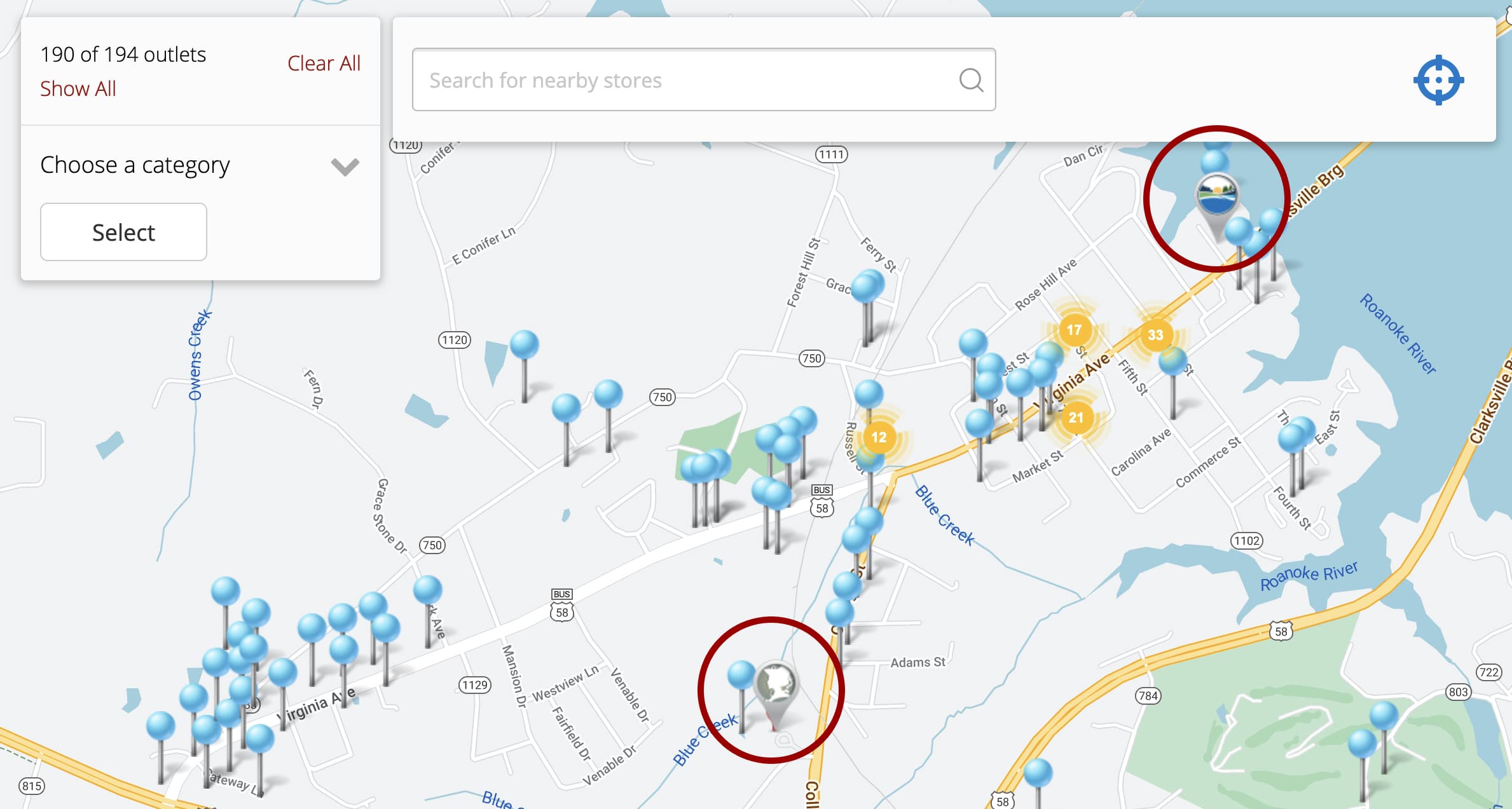 ClarksvilleVA.town • Clarksville VA Interactive City map • promotion • Stand out on our map, with logo as position marker